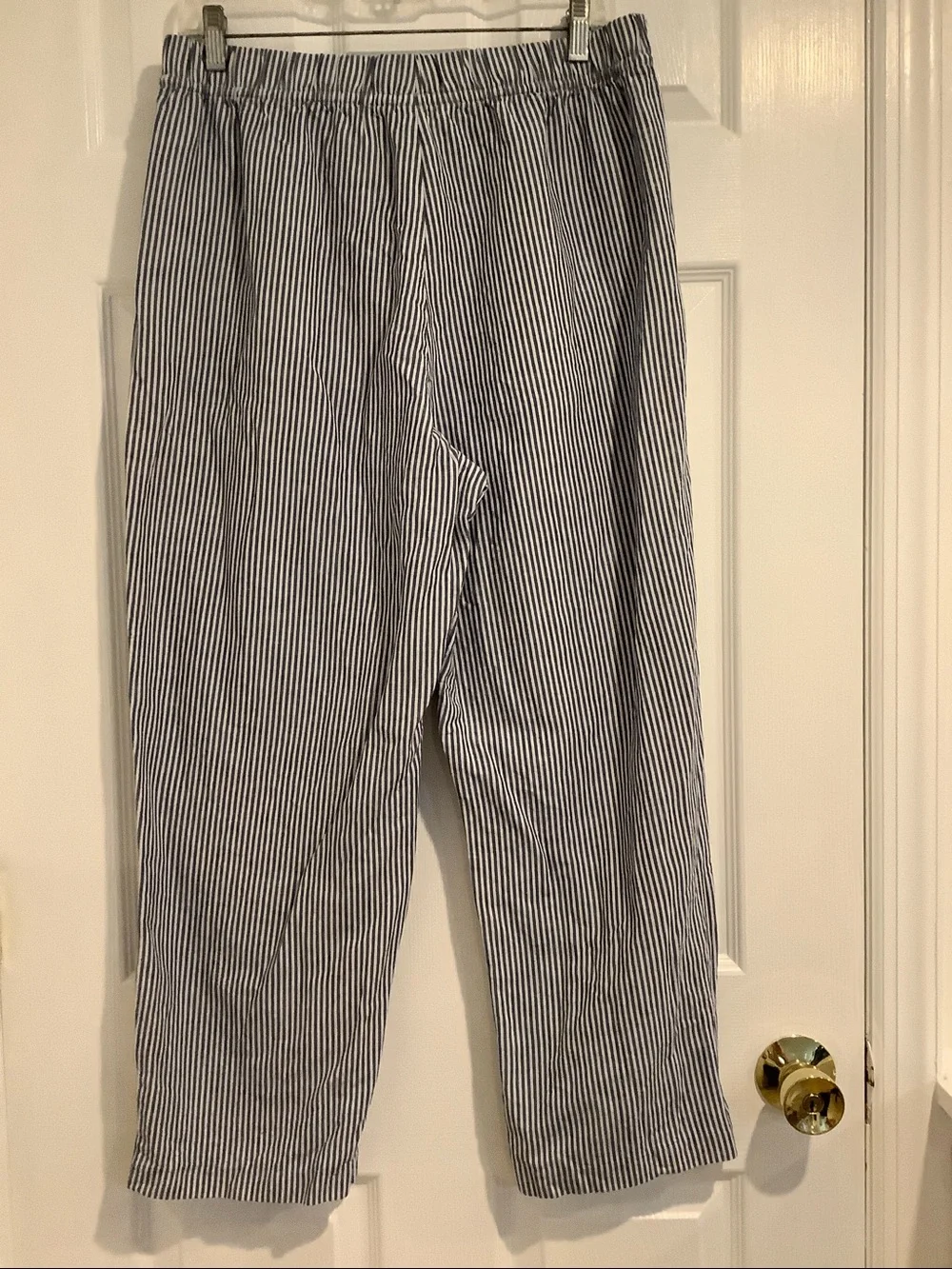 H&M Blue/White Striped Linen Blend Wide Leg Coastal Grandma Beach Summer Pants M